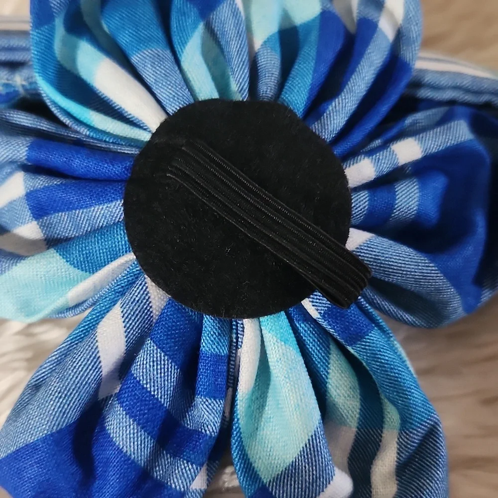 DOGWONG Blue Plaid Cotton Collar and Bow